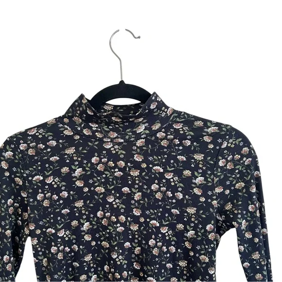 Sezane Felix Navy Blue Miranda Floral Mock Neck Long Sleeve Tee NWT Medium - Picture 4 of 11